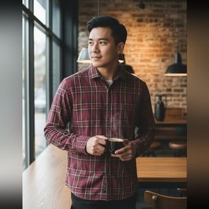 Vintage Viyella Cotton & Wool Blend Button Down Checker Plaid Shirt